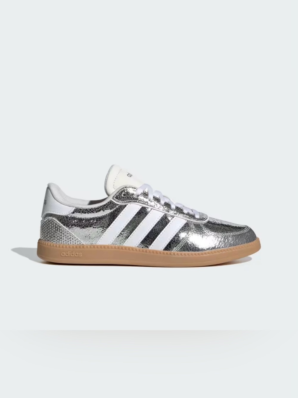 adidas Metallic Silver & White Leather Low-Top Flats